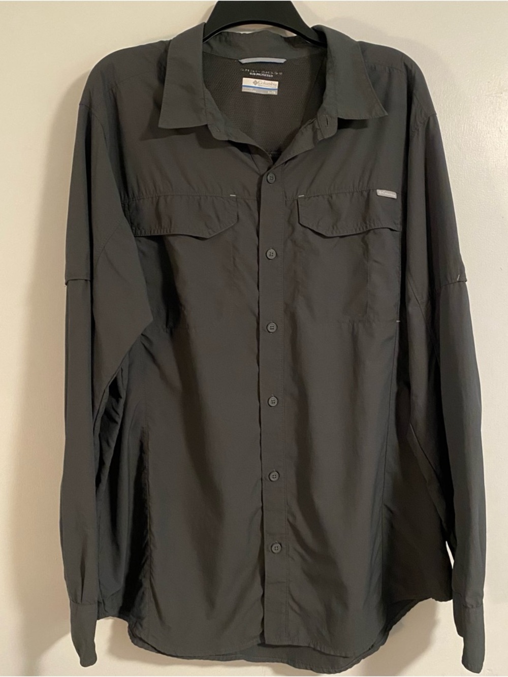 Columbia Shirt Mens XL Gray Long Sleeve Omni-Shade Fishing Hiking Outdoor Work